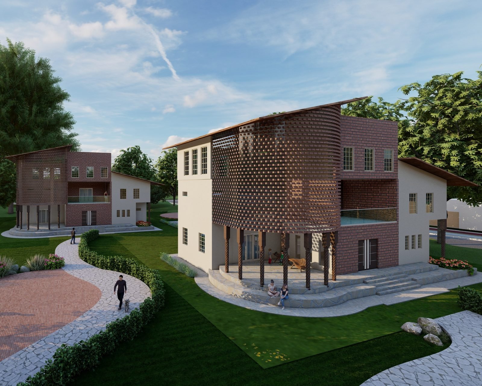 Brick-jaali villas designed by Kathasaram, Kerala